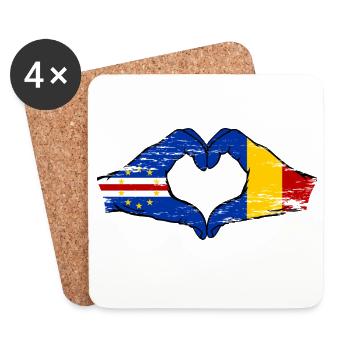Drapeau du Cap-Vert Roumanie en forme de cœur utilisé - Dessous de verre (lot de 4) - blanc - Devant