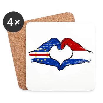 Mains du drapeau du Cap-Vert en forme de cœur utilisées - Dessous de verre (lot de 4) - blanc - Devant