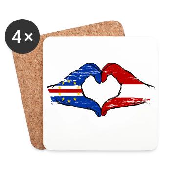 Mains du drapeau du Cap-Vert Autrichien en forme de cœur utilisées - Dessous de verre (lot de 4) - blanc - Devant