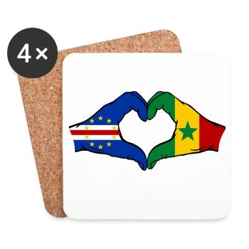 Drapeau du Cap-Vert Sénégal Mains en forme de cœur - Dessous de verre (lot de 4) - blanc - Devant