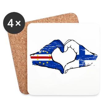 Kap Verde Finnland Flagge Hände Herzform used - Untersetzer (4er-Set) - Weiß - Vorne