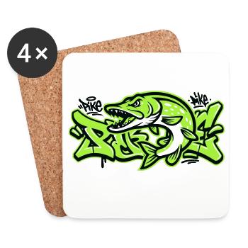 Hecht Graffiti Grafik - Untersetzer (4er-Set) - Weiß - Vorne