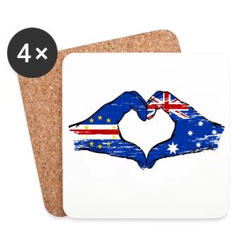 Mains du drapeau australien du Cap-Vert en forme de cœur utilisées - Dessous de verre (lot de 4) - blanc - Devant