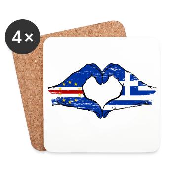 Cape Verde Greece flag hands heart shape used - Coasters (set of 4) - white - Front