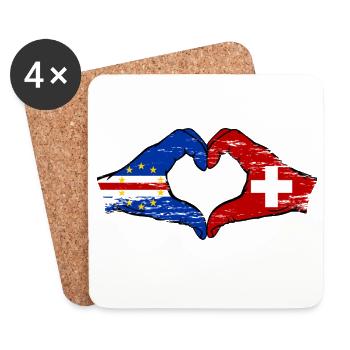 Kap Verde Schweiz Flagge Hände Herzform used - Untersetzer (4er-Set) - Weiß - Vorne