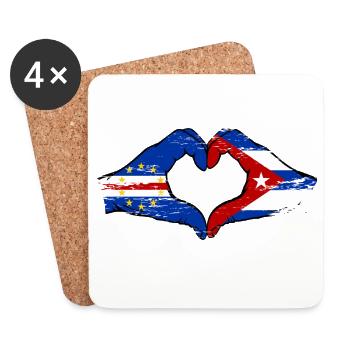 Cape Verde Cuba Flag Hands Heart Shape Used - Coasters (set of 4) - white - Front