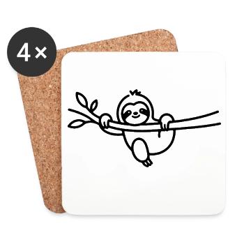 Relaxed sloth on a branch animal motif - Coasters (set of 4) - white - Front