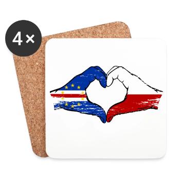 Cape Verde Poland Flag Hands Heart Shape Used - Coasters (set of 4) - white - Front