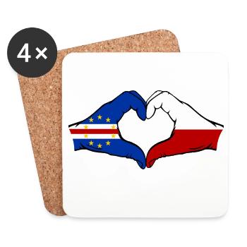 Cape Verde Poland Flag Hands Heart Shape - Coasters (set of 4) - white - Front
