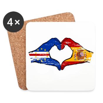 Cape Verde Spain flag hands heart shape used - Coasters (set of 4) - white - Front