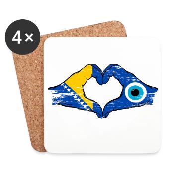 Bosnia Nazar flag hands heart shape used - Coasters (set of 4) - white - Front