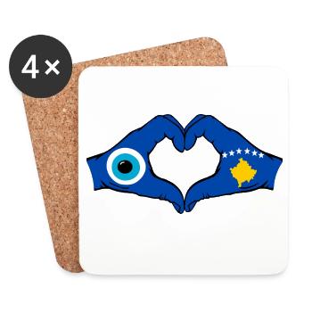 Kosovo Nazar flag hands heart shape used - Coasters (set of 4) - white - Front