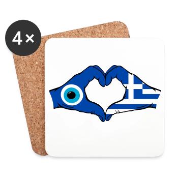 Greece Nazar Flag Hands Heart Shape - Coasters (set of 4) - white - Front