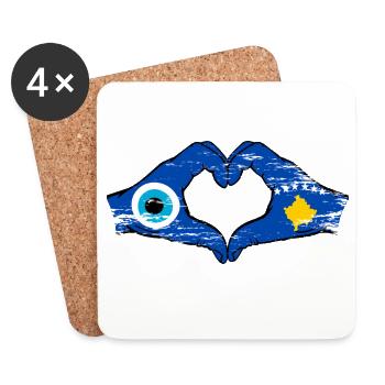 Mains du drapeau du Kosovo Nazar en forme de cœur utilisées - Dessous de verre (lot de 4) - blanc - Devant