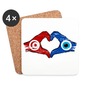 Drapeau du nazar de Tunisie Mains en forme de cœur utilisé - Dessous de verre (lot de 4) - blanc - Devant