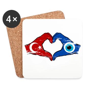 Turkey Nazar Flagge_Hände heart shape used - Coasters (set of 4) - white - Front