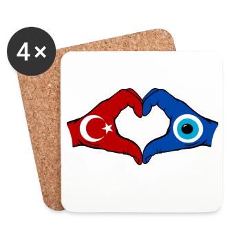 Turkey Nazar Flag Hands Heart Shape - Coasters (set of 4) - white - Front