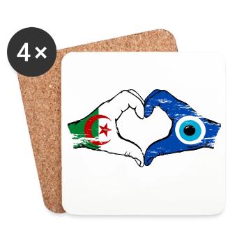 Drapeau du Nazar d’Algérie Mains Forme de cœur utilisée - Dessous de verre (lot de 4) - blanc - Devant