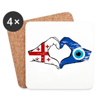 Mains du drapeau du Nazar de Géorgie en forme de cœur utilisées - Dessous de verre (lot de 4) - blanc - Devant