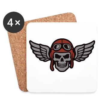 Logo de l’aile de crâne de motard - Dessous de verre (lot de 4) - blanc - Devant
