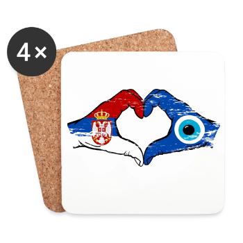 Serbia Nazar flag hands heart shape used - Coasters (set of 4) - white - Front