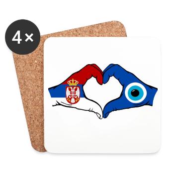 Drapeau du Nazar de Serbie Mains en forme de cœur - Dessous de verre (lot de 4) - blanc - Devant