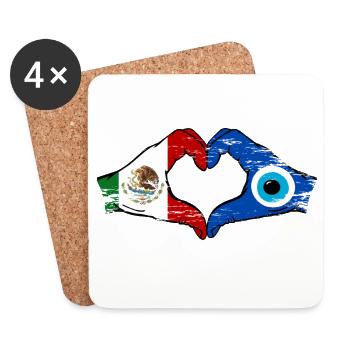 Mexico Nazar Flag Hands Heart Shape Used - Coasters (set of 4) - white - Front