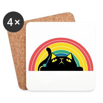 Katze Regenbogen Silhouette - Untersetzer (4er-Set) - Weiß - Vorne