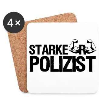 Starker Polizist, Polizei, Sprüche, Geschenk - Untersetzer (4er-Set) - Weiß - Vorne