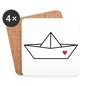 Boot Papier Schiff Herz I Hafen Liebe Geschenk - Untersetzer (4er-Set) - Weiß - Vorne