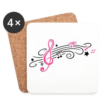 Musik, Notenschlüssel mit Notenblatt und Noten - Dessous de verre (lot de 4) - blanc - Devant