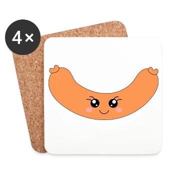 Kawaii Hotdog Wurst - Untersetzer (4er-Set) - Weiß - Vorne