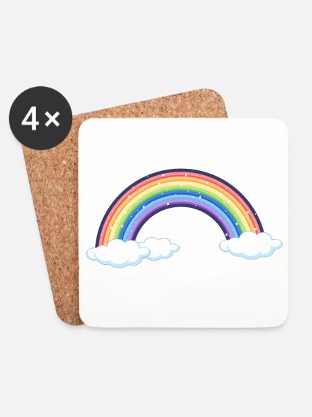 Vibrant Rainbow Over Clouds - Coasters (set of 4) - white