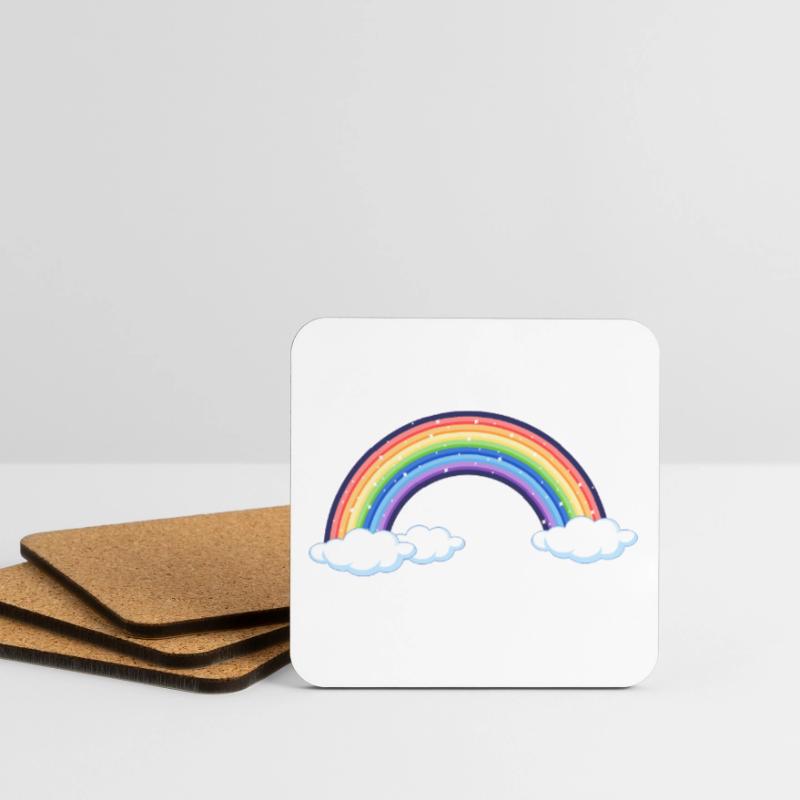 Vibrant Rainbow Over Clouds Coasters (set of 4)