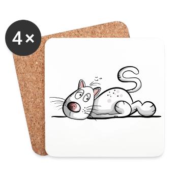 Chat fatigué I Chat Amis Cadeau - Dessous de verre (lot de 4) - blanc - Devant