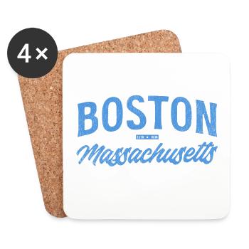 Boston, Massachusetts Vintage Script - Dessous de verre (lot de 4) - blanc - Devant