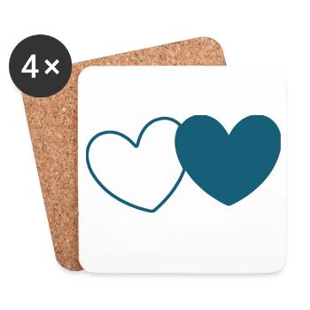 coeur bleu coeur cadeau Saint-Valentin couples - Dessous de verre (lot de 4) - blanc - Devant