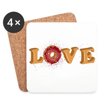 Donut Schriftzug Love in 3D für Donut Fans - Untersetzer (4er-Set) - Weiß - Vorne