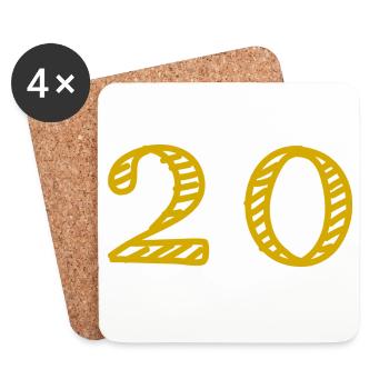 20. 20 ANS. 20e ANNIVERSAIRE. ANNIVERSAIRE 20 ANS. - Dessous de verre (lot de 4) - blanc - Devant