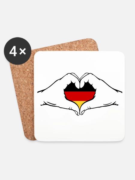 Deutschland Flagge Hände Herzform - Untersetzer (4er-Set) - Weiß
