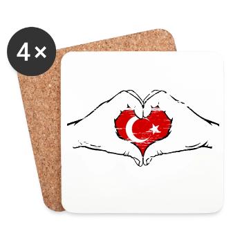 Turkey flag heart shape used - Coasters (set of 4) - white - Front