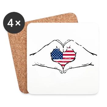 USA Flagge Herzform used - Untersetzer (4er-Set) - Weiß - Vorne