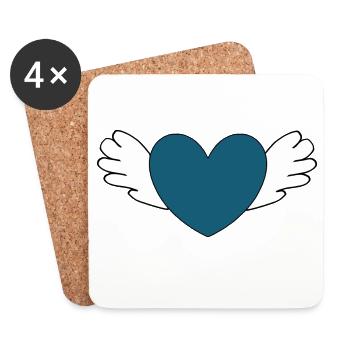 blue heart with wings Valentine's Day gift - Coasters (set of 4) - white - Front