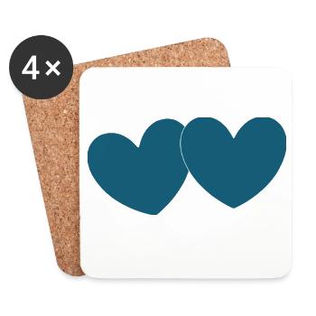 Coeur bleu 2 coeurs Saint-Valentin - Dessous de verre (lot de 4) - blanc - Devant