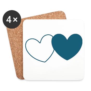 Coeur bleu 2 coeurs Saint-Valentin - Dessous de verre (lot de 4) - blanc - Devant