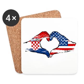 Croatia USA heart shape with hands used - Coasters (set of 4) - white - Front