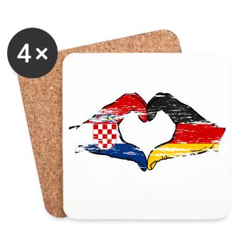 Croatie Allemagne Forme de cœur avec les mains utilisées - Dessous de verre (lot de 4) - blanc - Devant