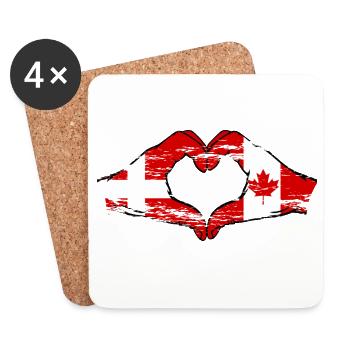 Danemark Canada forme de coeur avec les mains utilisées - Dessous de verre (lot de 4) - blanc - Devant