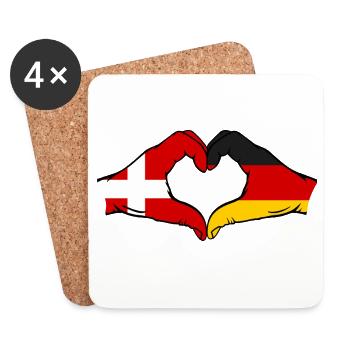 Denmark Germany Heart Shape with Hands - Coasters (set of 4) - white - Front