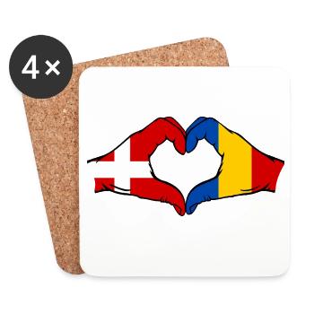 Denmark Romania Heart Shape with Hands - Coasters (set of 4) - white - Front